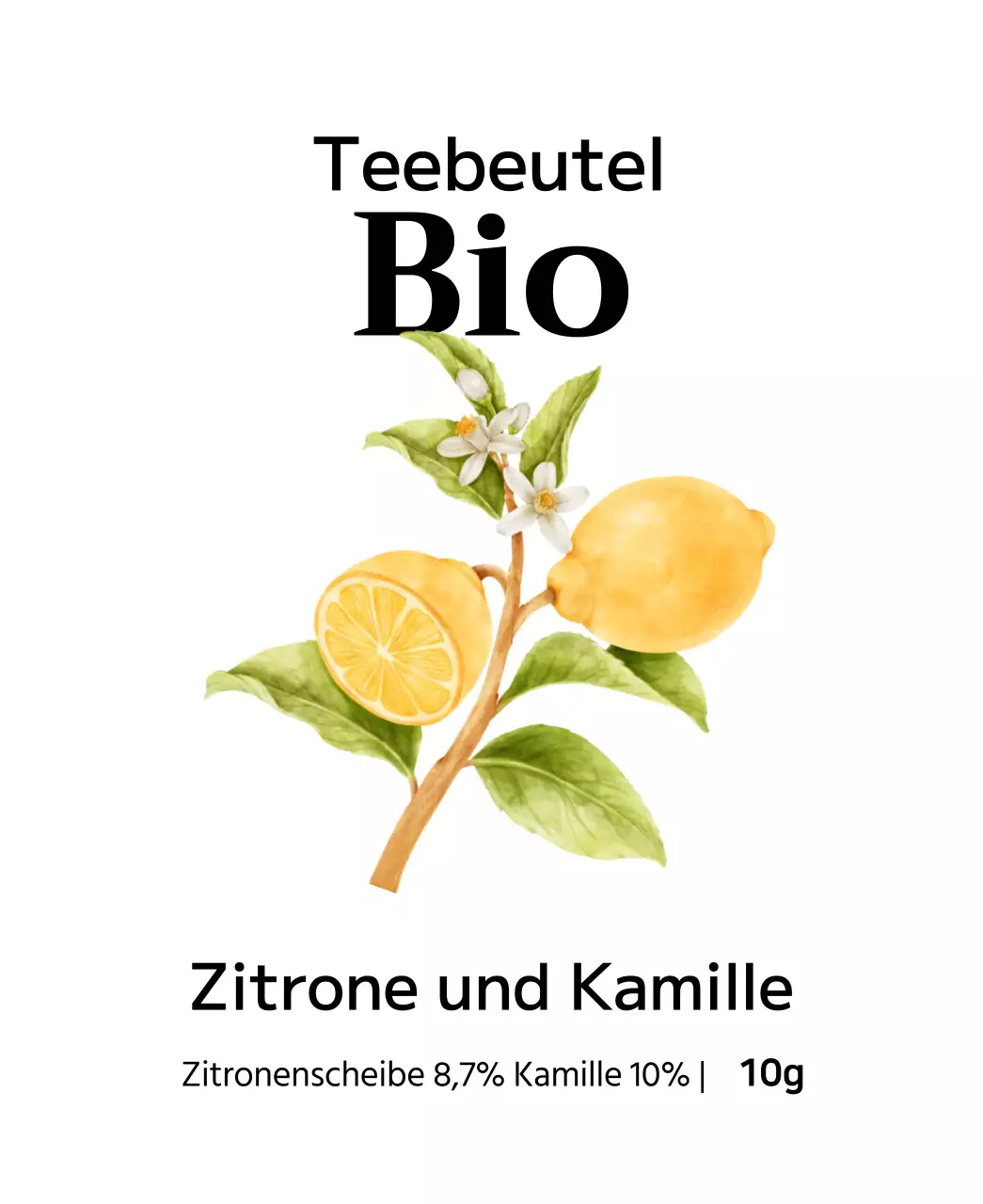 Bio-Früchteteebeutel mit Aquarellfruchtillustrationen
