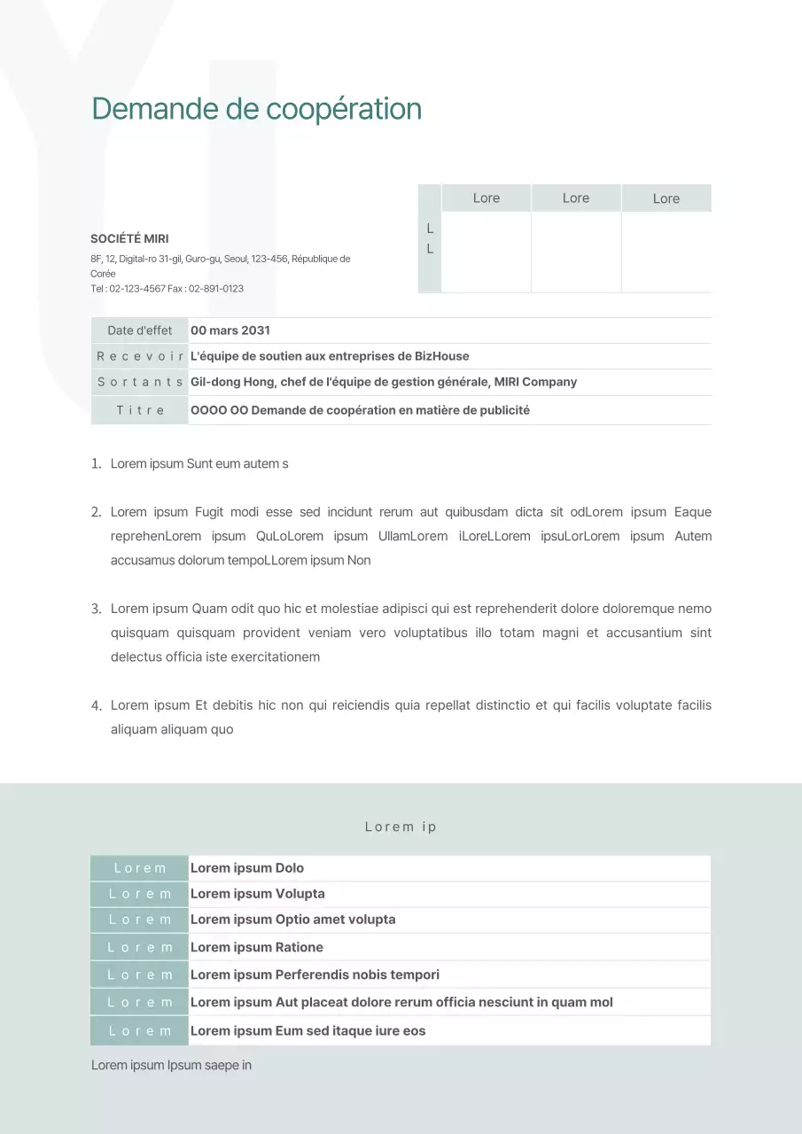 Une demande de coopération propre et épurée dans des tons verts apaisants