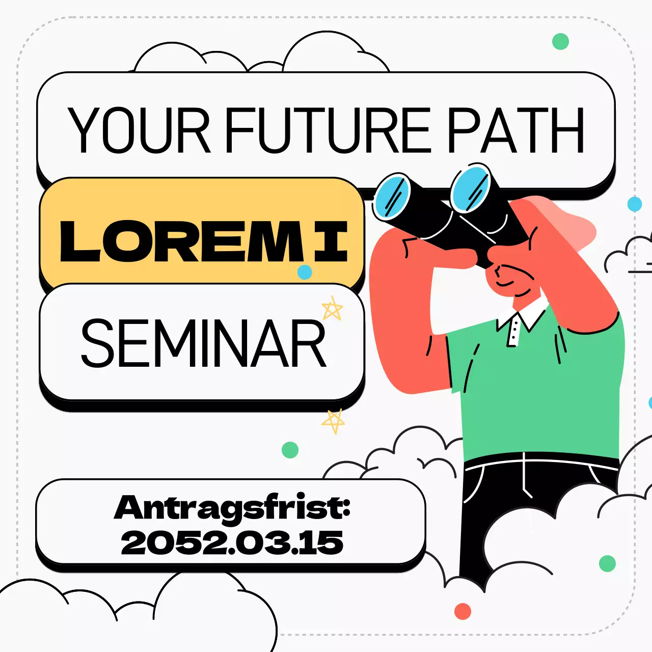 Grünes und gelbes Illustrationskonzept - Informationsveranstaltung zur Wiedereinschreibung