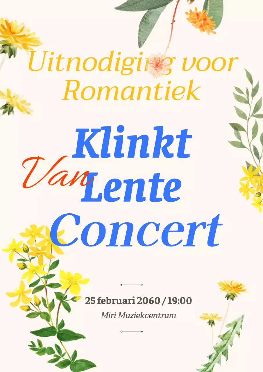 Lenteconcert met gele strakke tekst