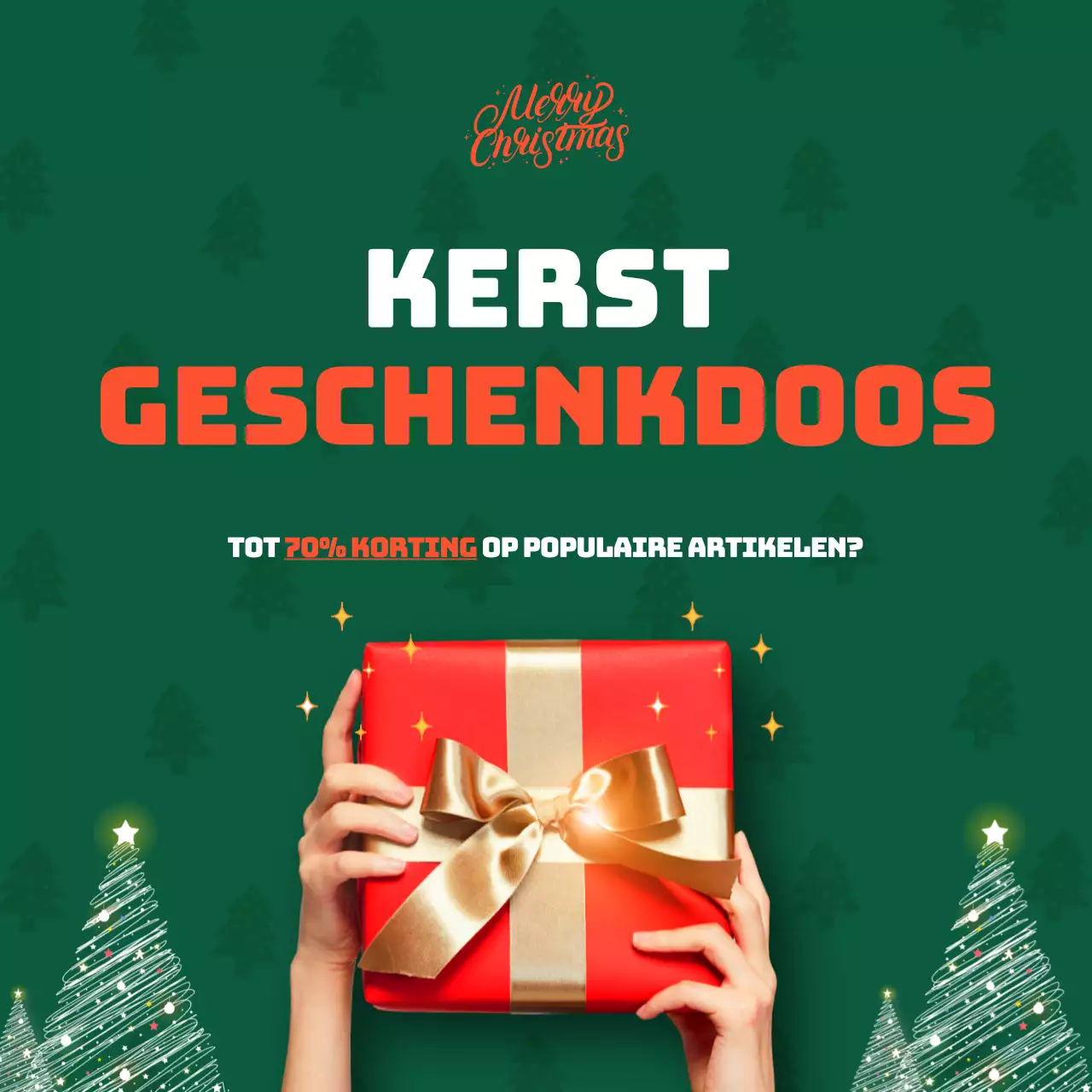 Promoot een kortingsactie met kitscherige geschenkdozen in groen en rood