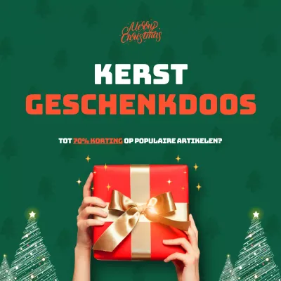 Promoot een kortingsactie met kitscherige geschenkdozen in groen en rood