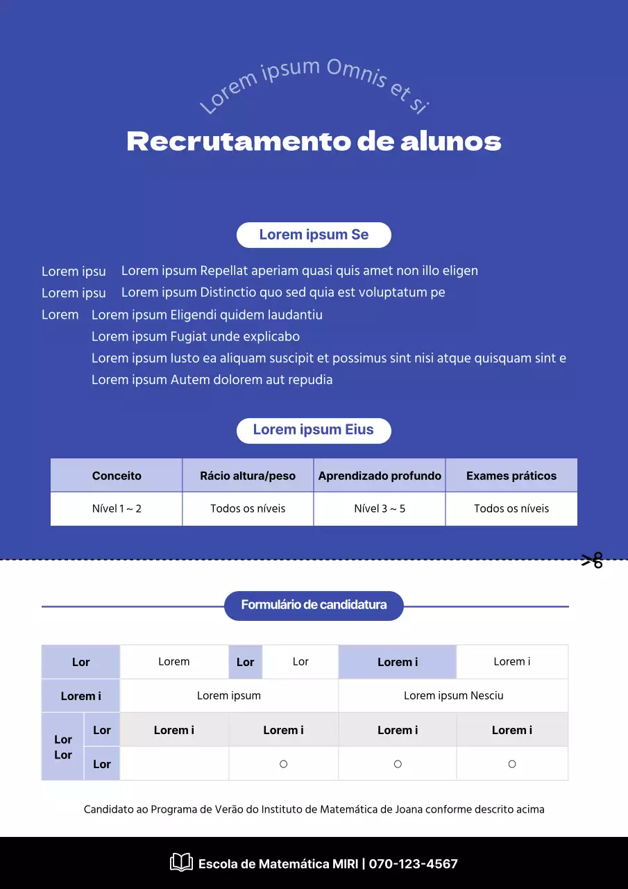 Conceito de mesa azul e limpa para um curso de verão numa escola de matemática.