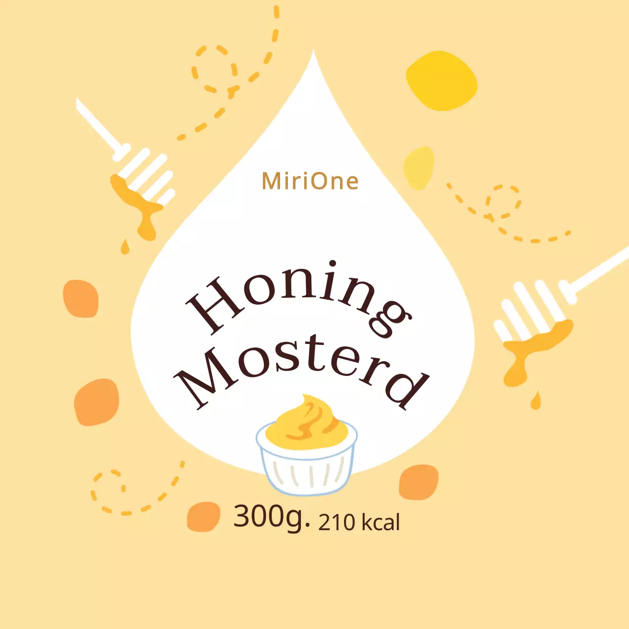 Leuke gele honing mosterd cirkel stickers voor sauzen