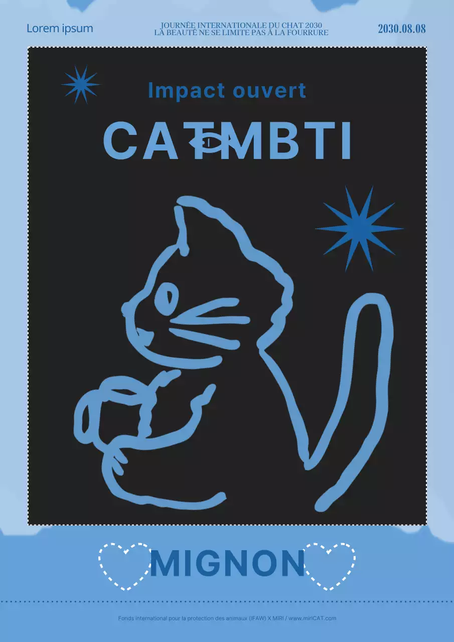 Affiche présentant une illustration de chat mignon en bleu clair