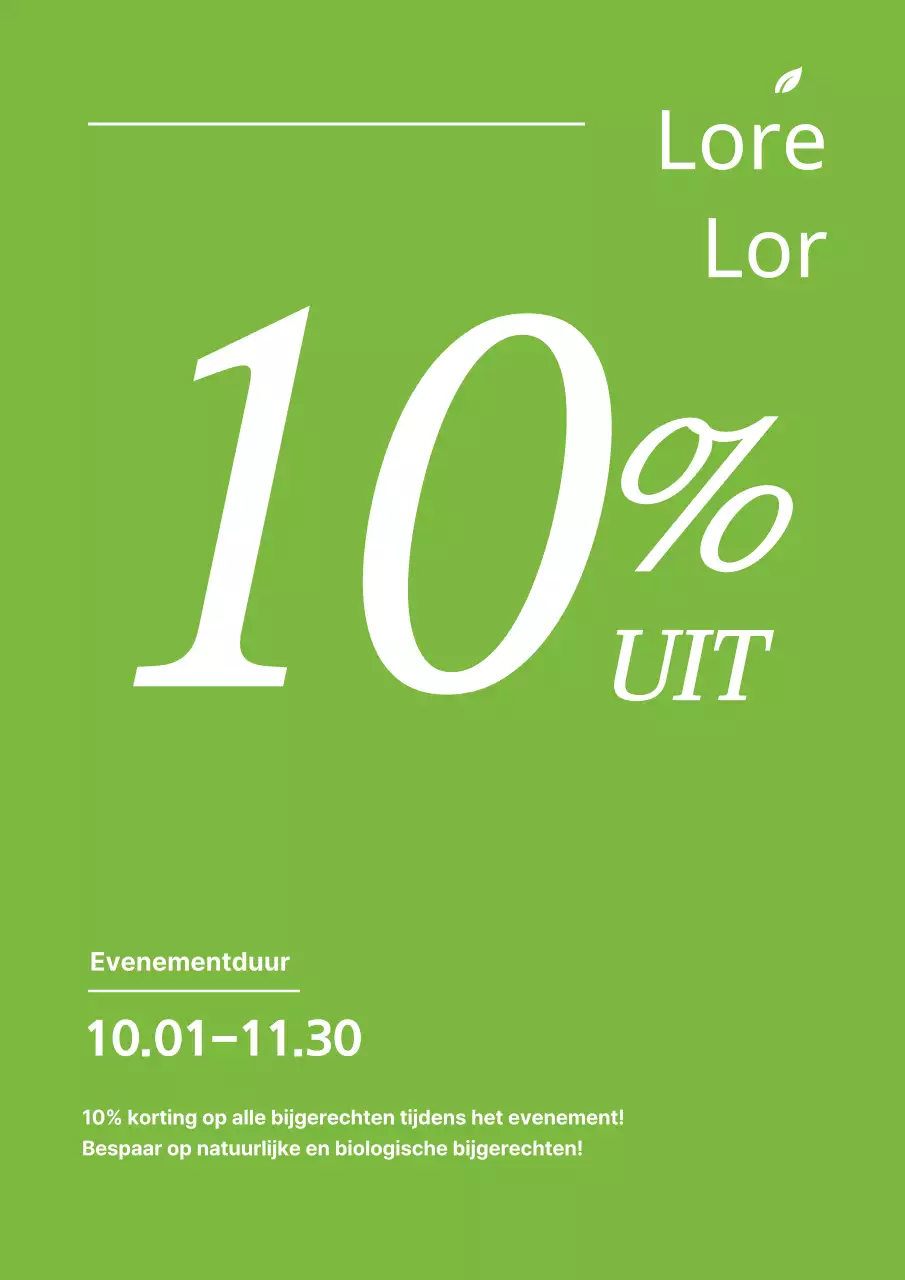 Een eenvoudige, groene flyer die een verkoopactie van boerderijproducten promoot