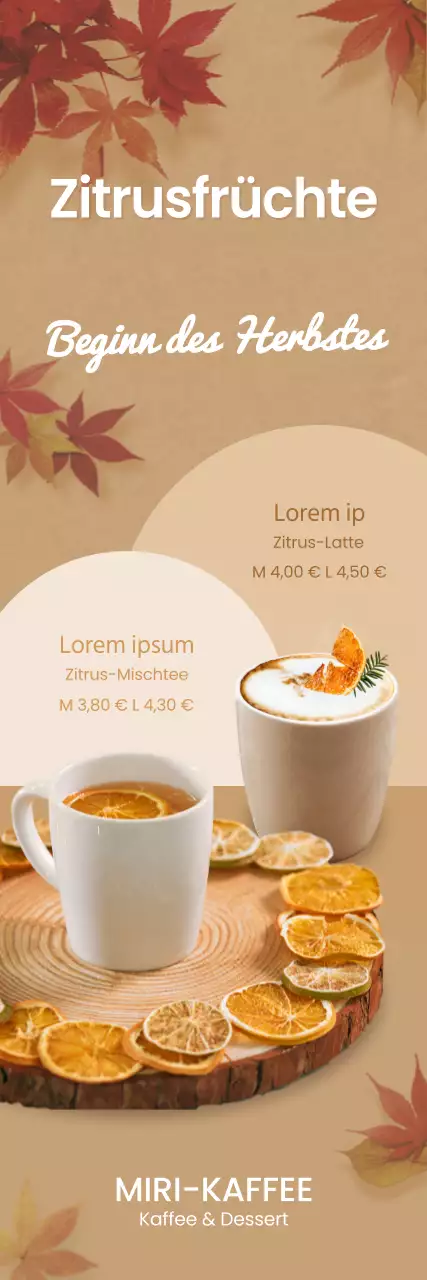 Ein Leitfaden für die neue herbstliche Speisekarte des Cafés mit warmen Ockertönen