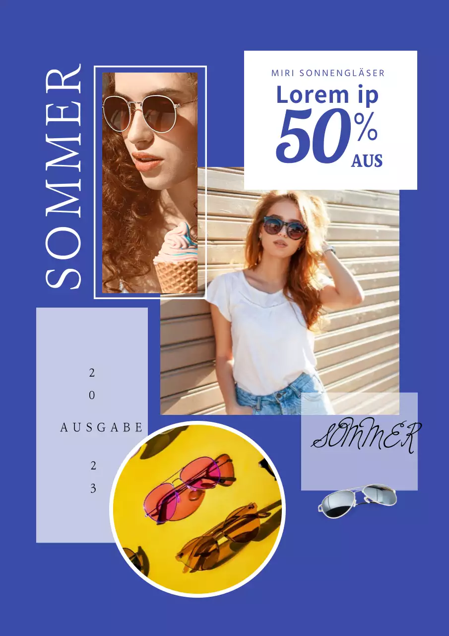 Elegantes Werbeflugblatt für den Sommerschlussverkauf in Blau