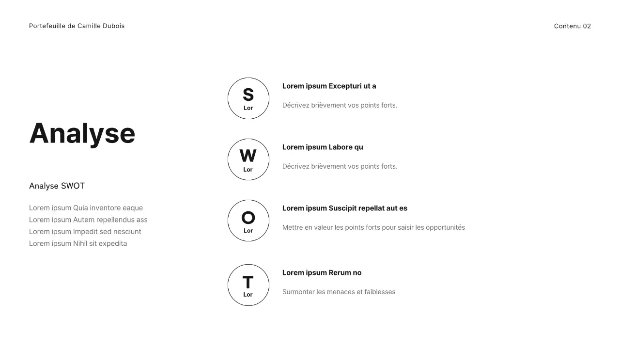 Portfolio simple d'un étudiant en blanc et noir