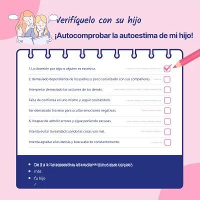 Lista de control de la autoestima infantil en rosa y azul marino
