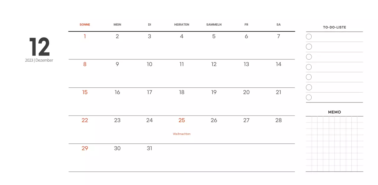 Café-Kalender im einfachen, modernen Stil