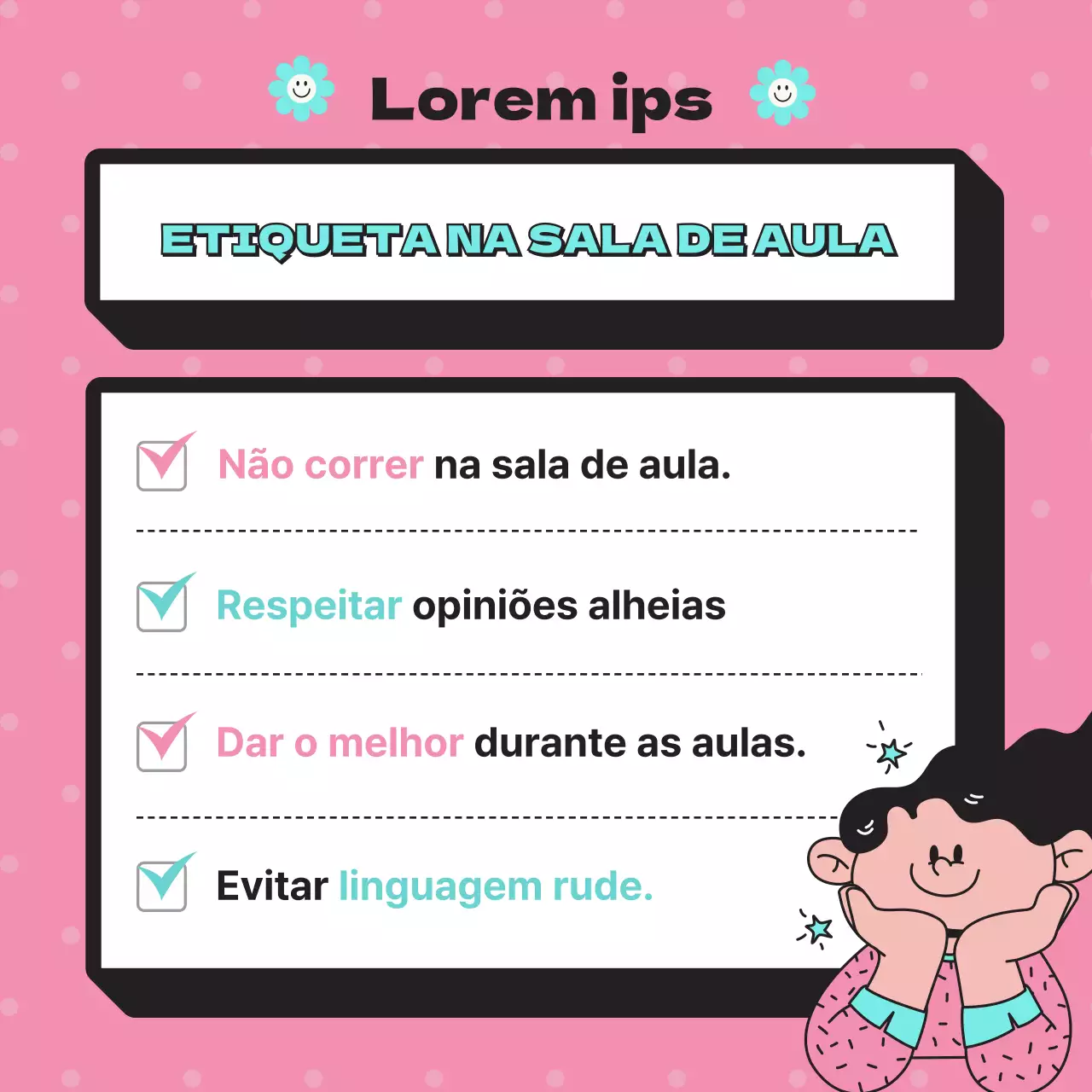 Aviso de escola primária com um ponto azul sobre um fundo de pontos cor-de-rosa
