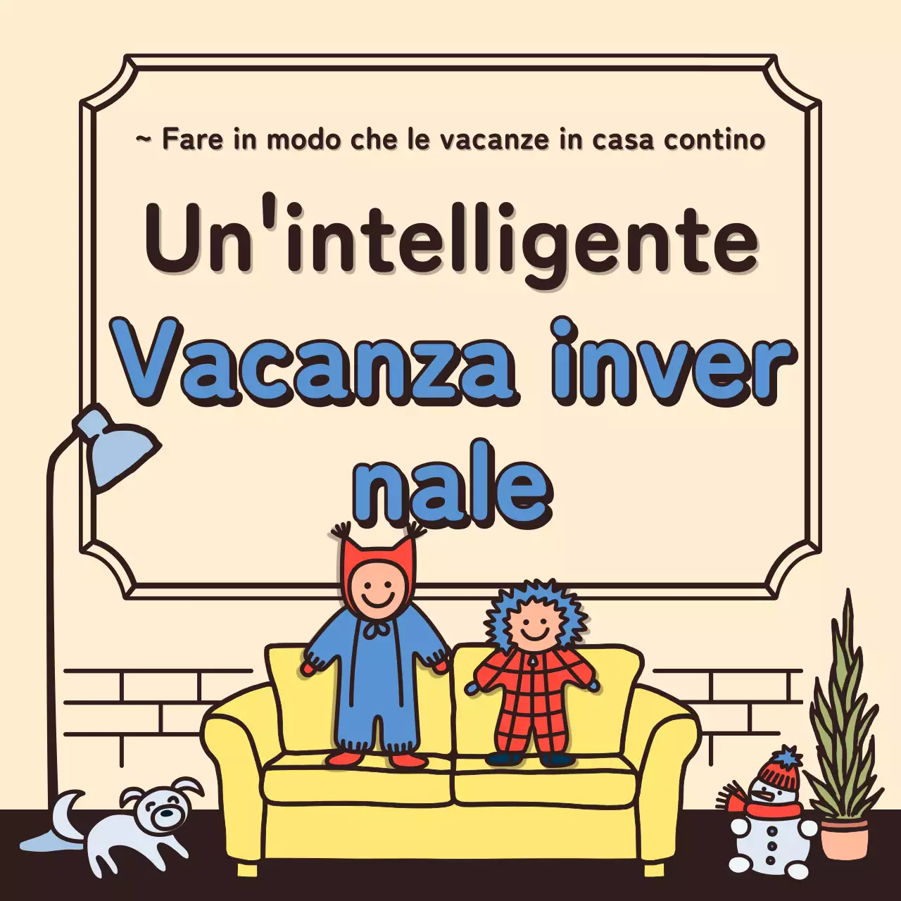 Vacanze invernali con simpatiche illustrazioni in beige