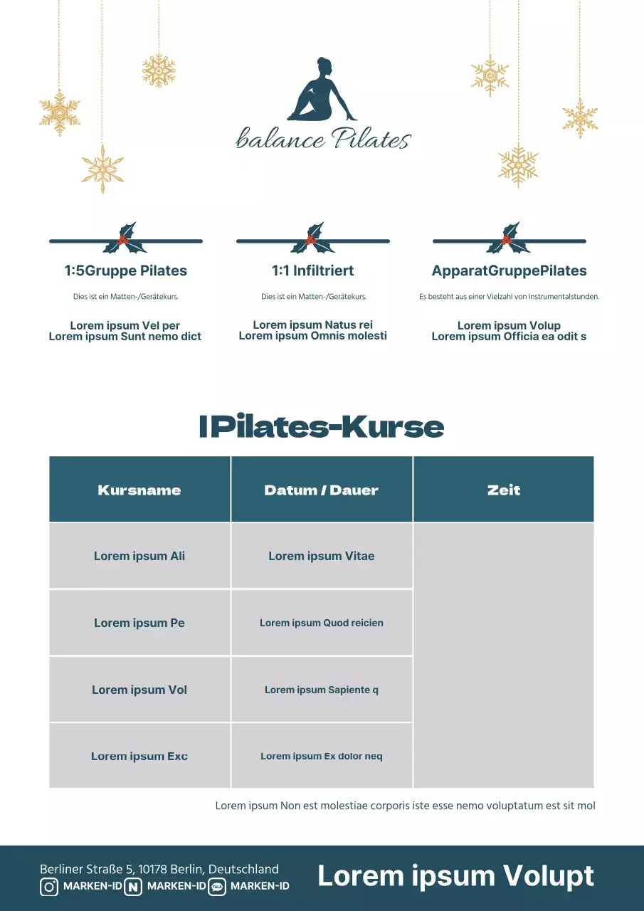 Ein einfacher grüner und weißer Flyer für einen Pilates-Kurs