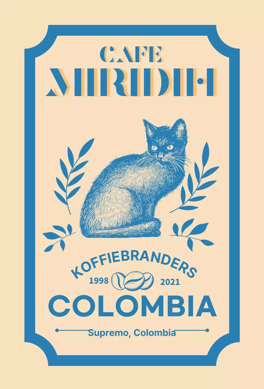 Een gids voor koffiemerken en -bonen met een beige en blauw typografisch ontwerp2