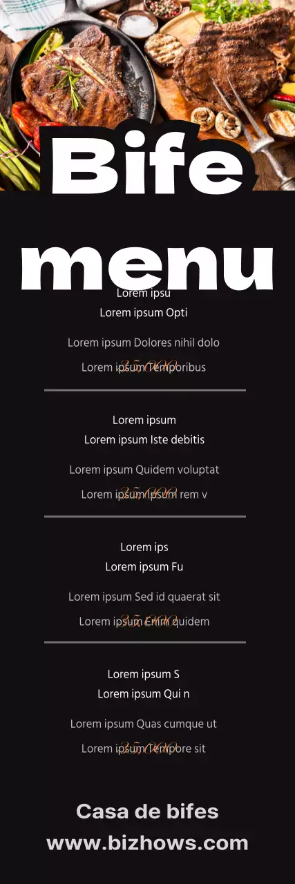 Menu de bifes