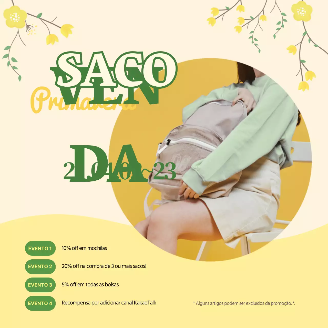 Amarelo Verde Foto em destaque Sacos de primavera bem arrumados Promover um evento de saldos
