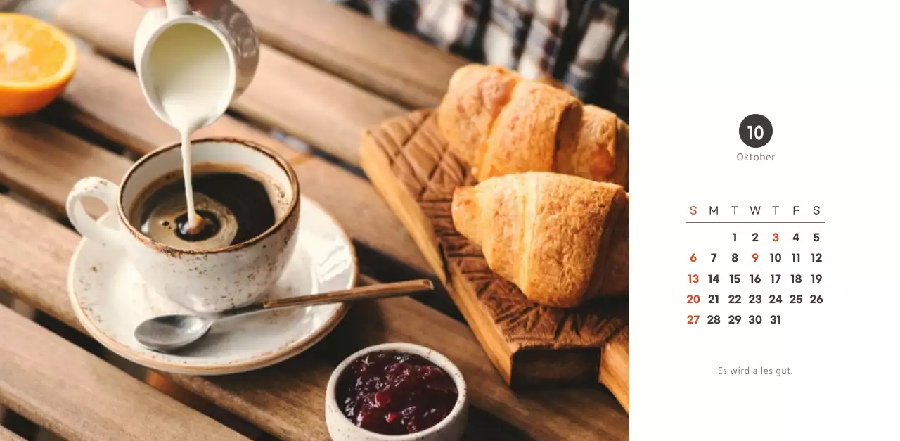 Café-Kalender im einfachen, modernen Stil