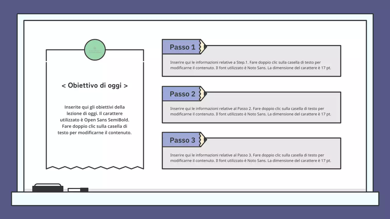 Kit di presentazione con lavagna didattica colorata