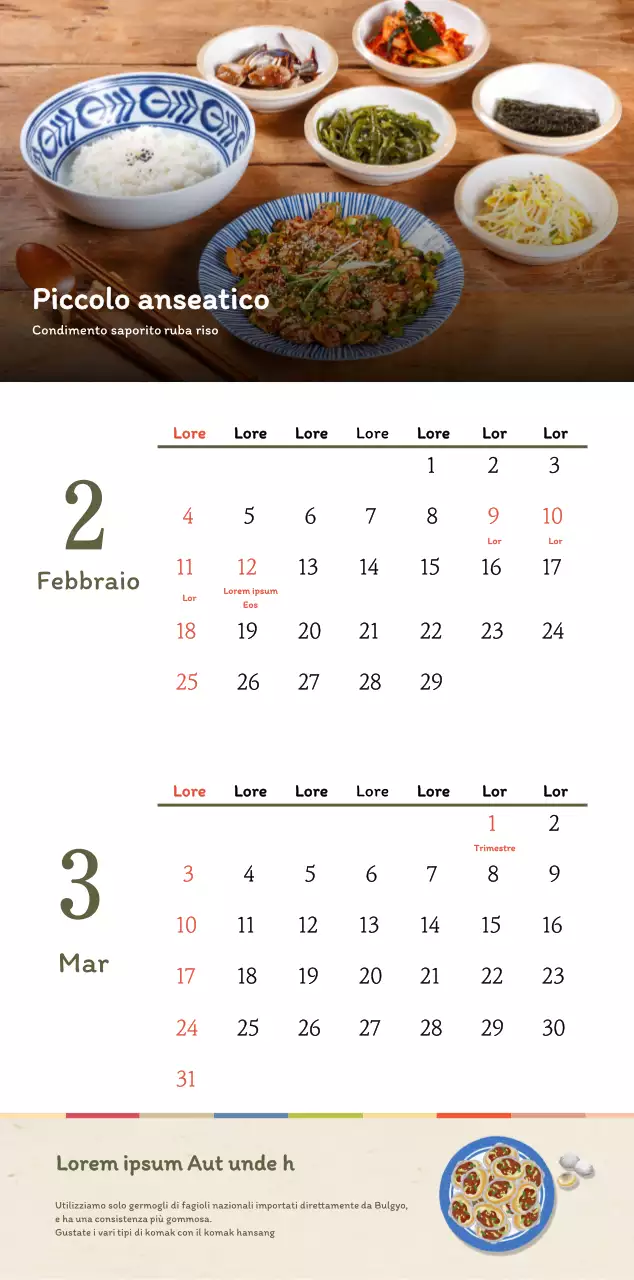 Calendario dei coupon del ristorante coreano tradizionale in beige e marrone