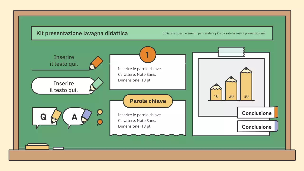 Kit di presentazione con lavagna didattica colorata