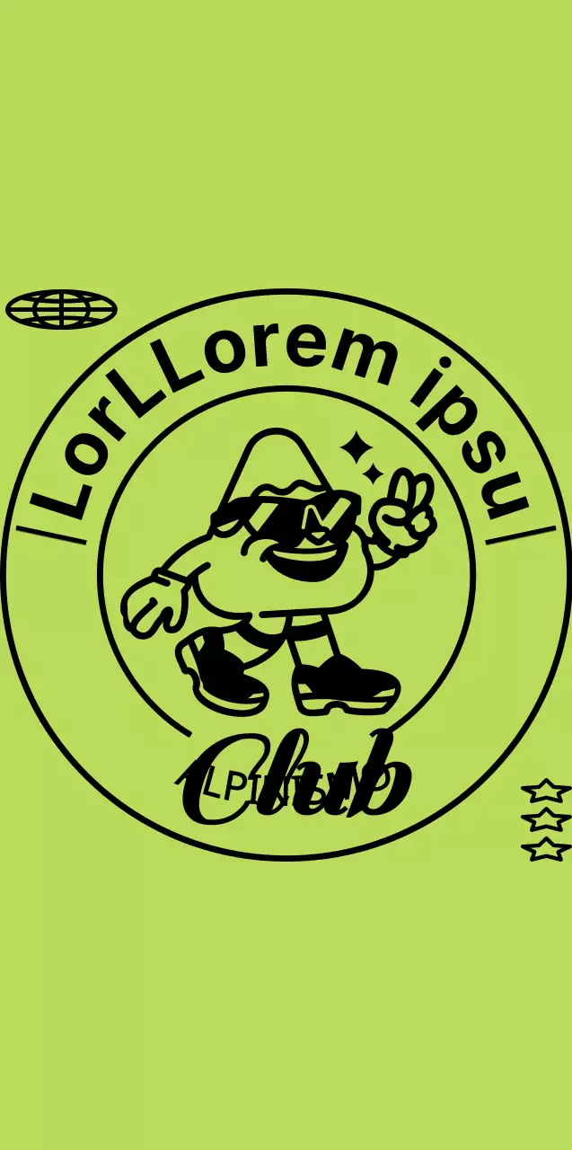 Un sencillo y moderno personaje de montaña en chartreuse y negro con un emblemático logotipo para clubes de montaña y promociones.