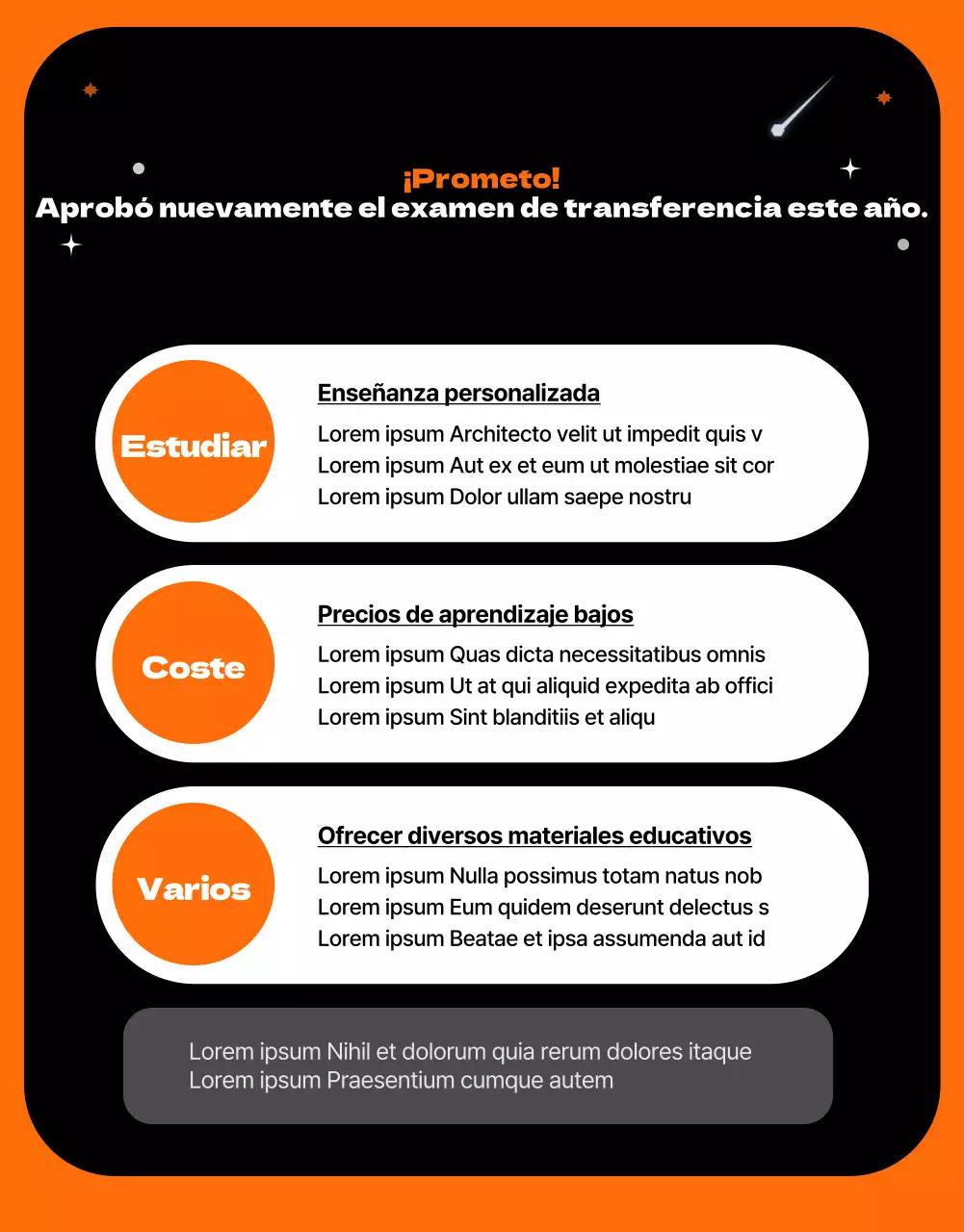 Un concepto del espacio exterior con toques naranjas Presentación de una escuela de transferencia única y divertida