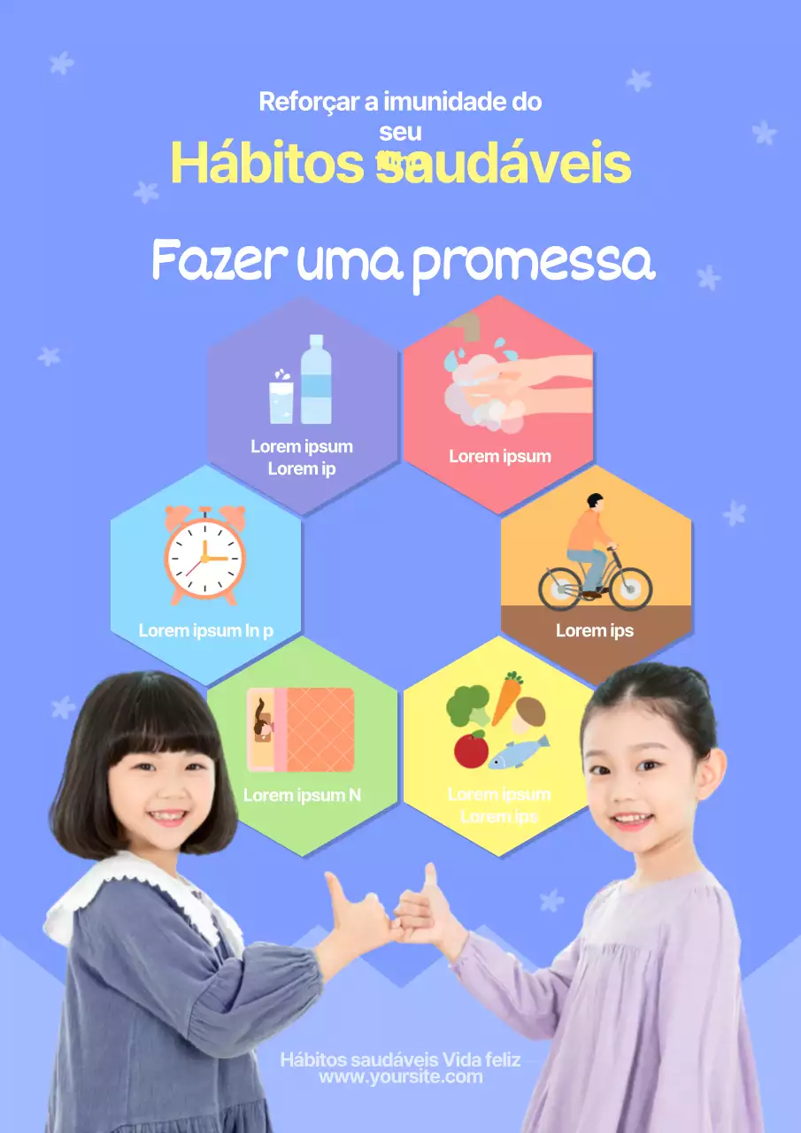 Guia de estilo de vida para crianças com ilustrações saudáveis a roxo