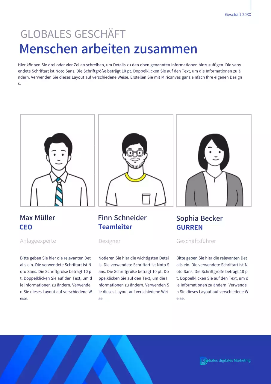 Blue Business Global Über uns Thema (Vertikales Unternehmensdokument)