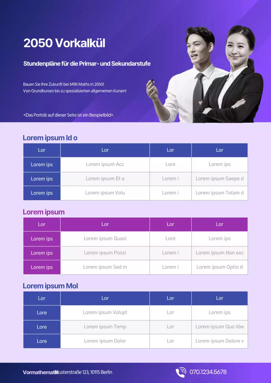 Einfacher Stundenplan mit Fotos von Lehrern auf lila Hintergrund