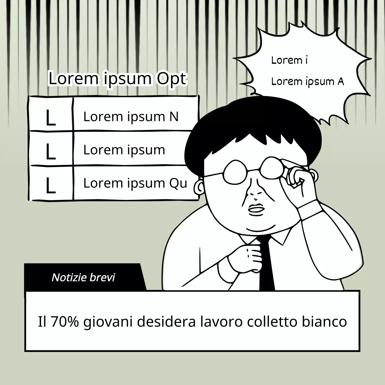 Concetto di cartone animato in bianco e nero, neutro, scritto a mano con l'empatia di un lavoratore d'ufficio