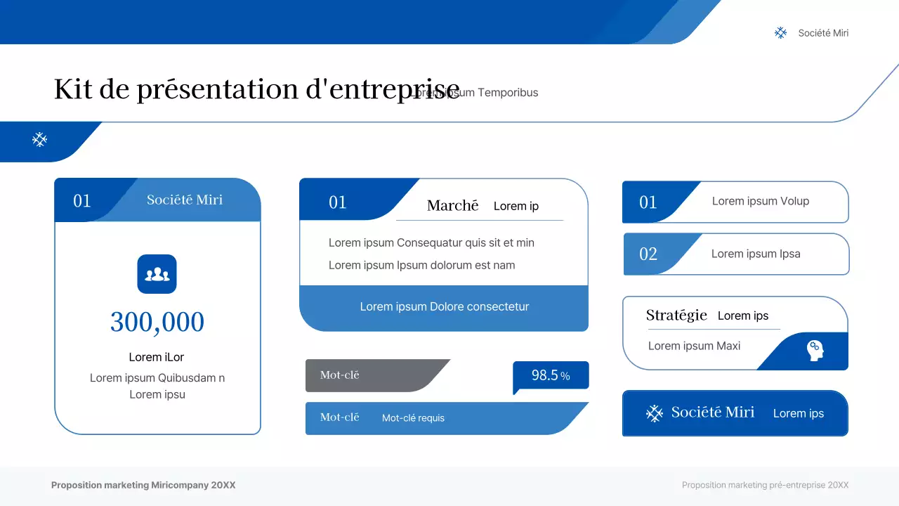 Une présentation d'entreprise simple dans les tons bleu et gris