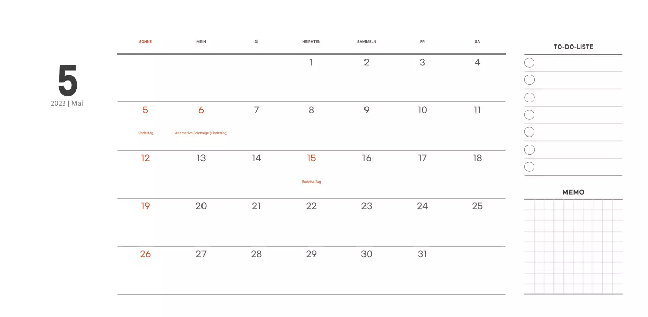 Café-Kalender im einfachen, modernen Stil