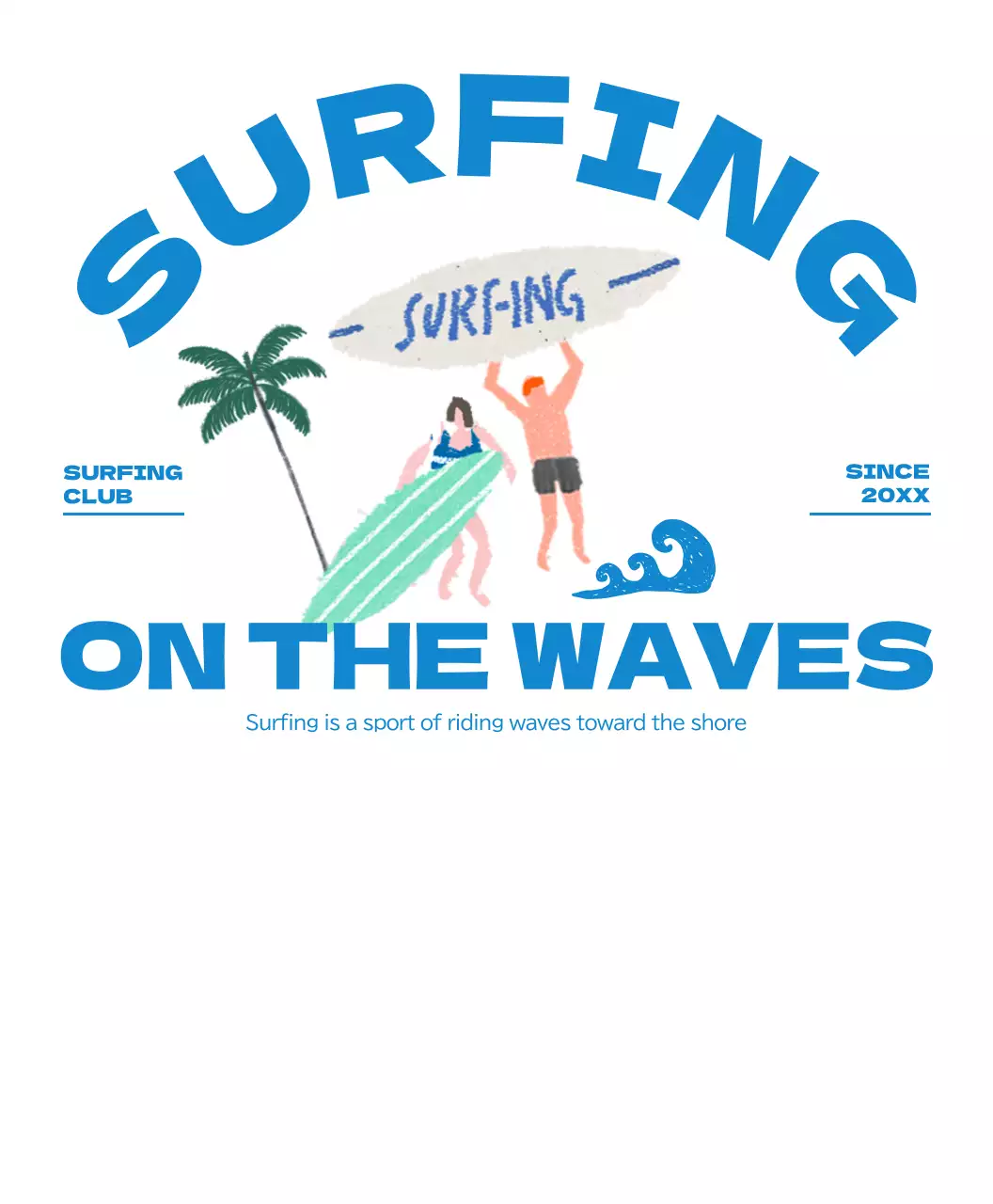 青い夏の雰囲気のサーフィンする人たち