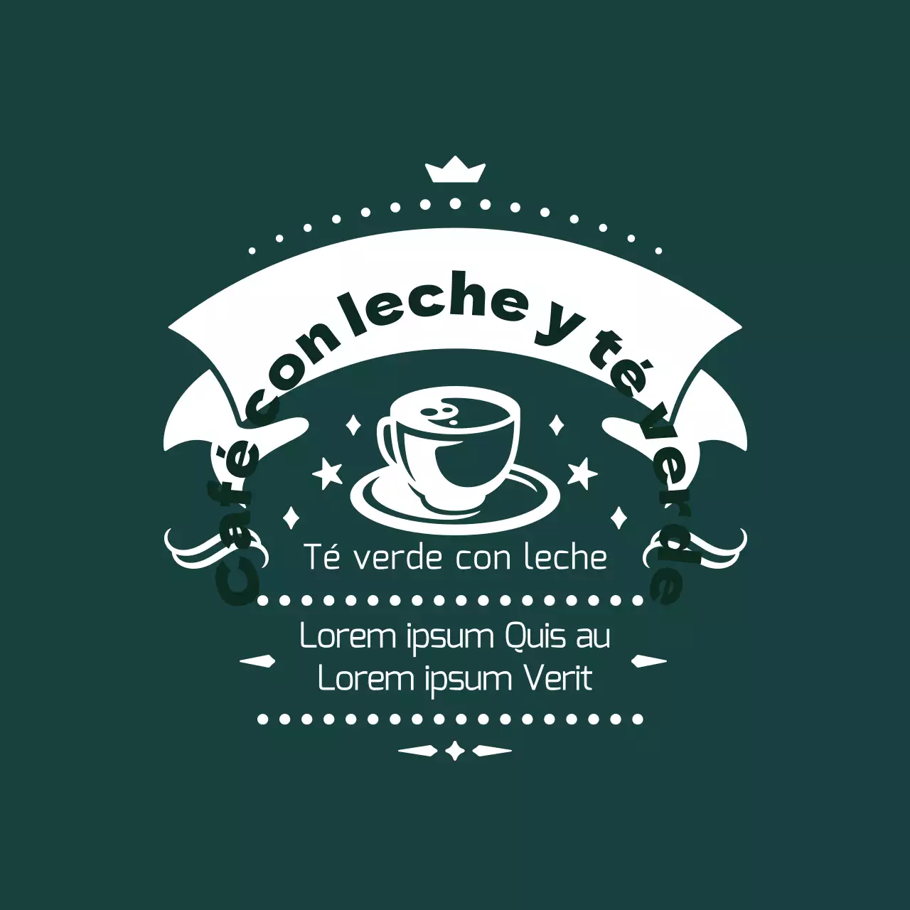 Etiqueta ilustrada turquesa de té verde con leche