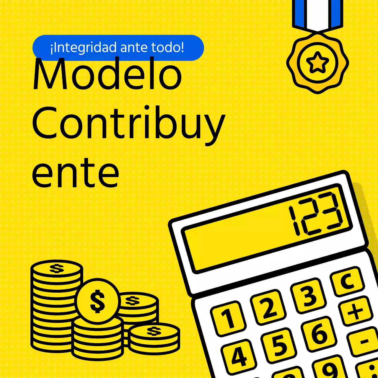 Suministro de información ejemplar al contribuyente con el tema de la calculadora amarilla (Card News)