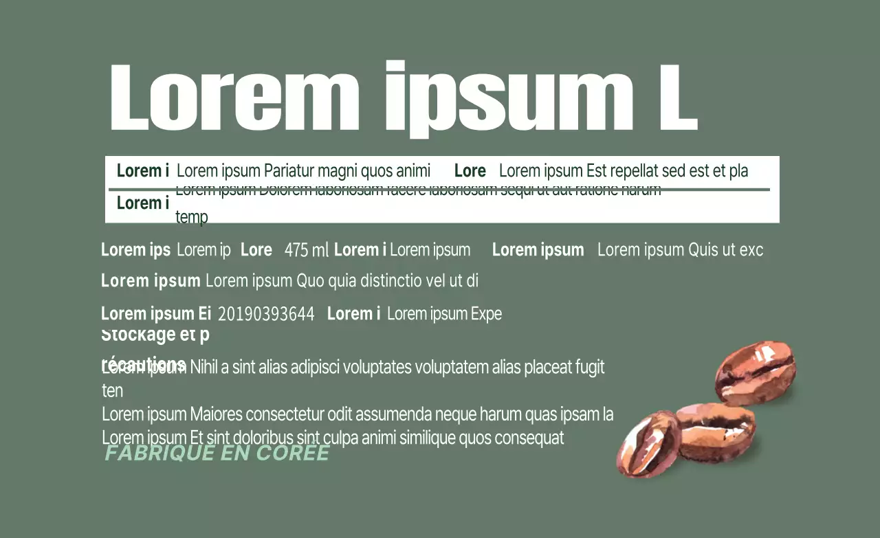 Lettres vertes Illustrations surlignées Étiquettes de grains de café propres et détaillées