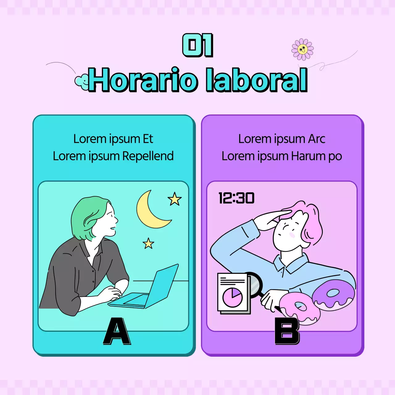 Juego de equilibrio para oficinistas en color menta, morado y rosa CardNews