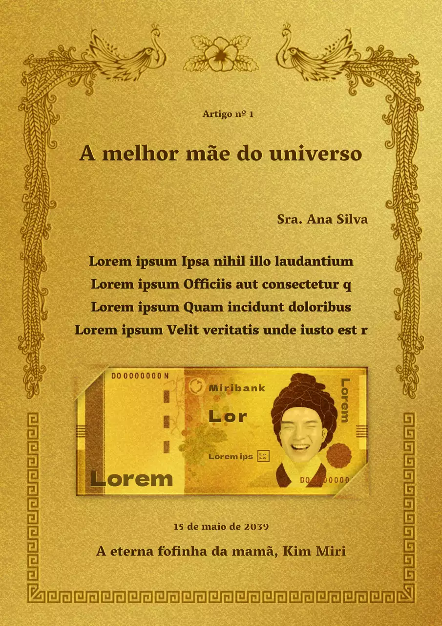 Listagem e notas do Dia da Mãe com um conceito dourado e colorido