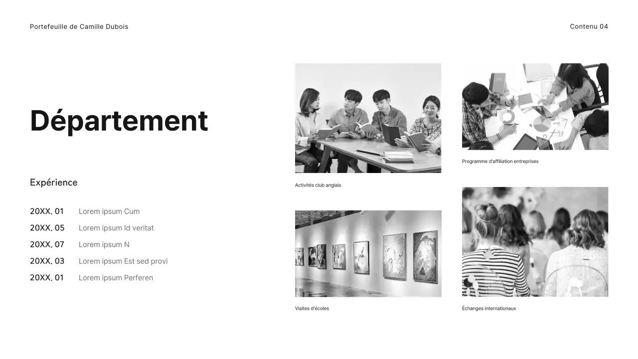 Portfolio simple d'un étudiant en blanc et noir