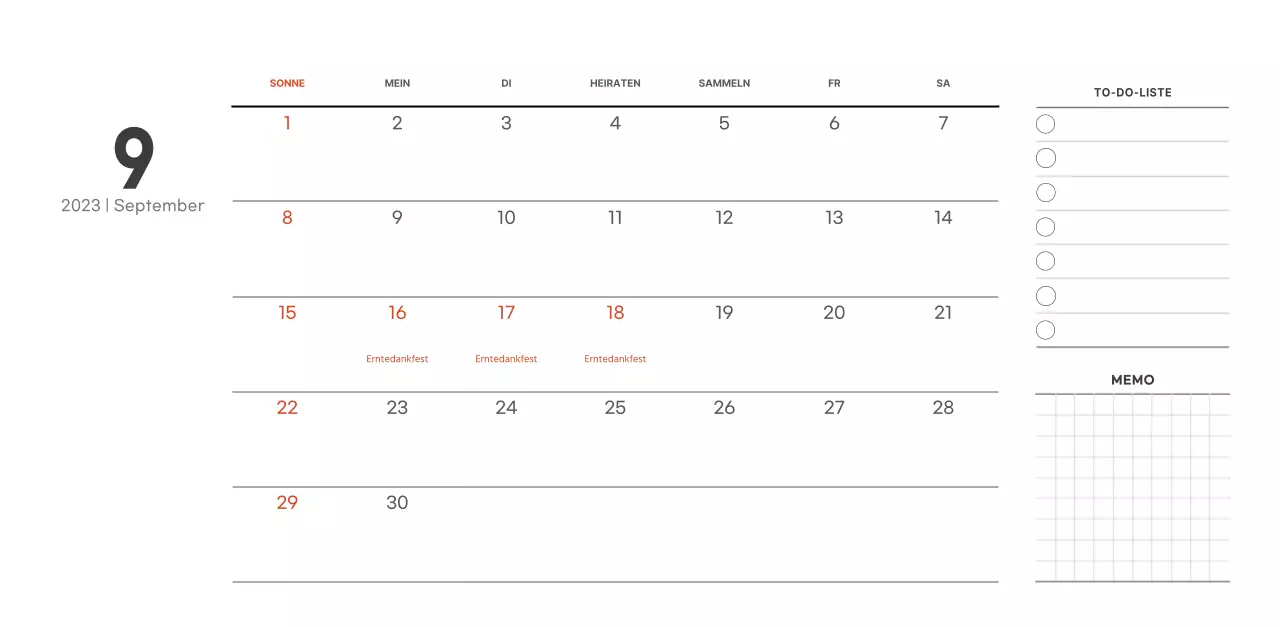Café-Kalender im einfachen, modernen Stil