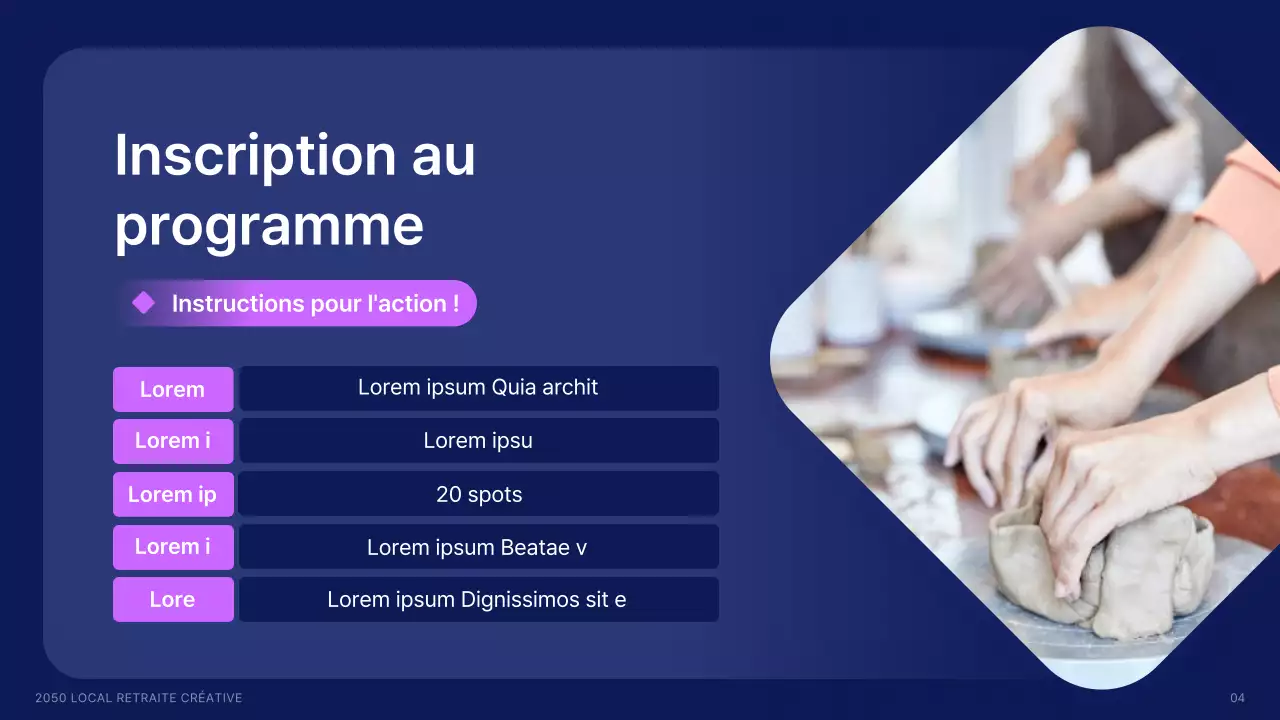 Recrutement de créatifs locaux avec des formes en bleu marine et des couleurs d'accentuation
