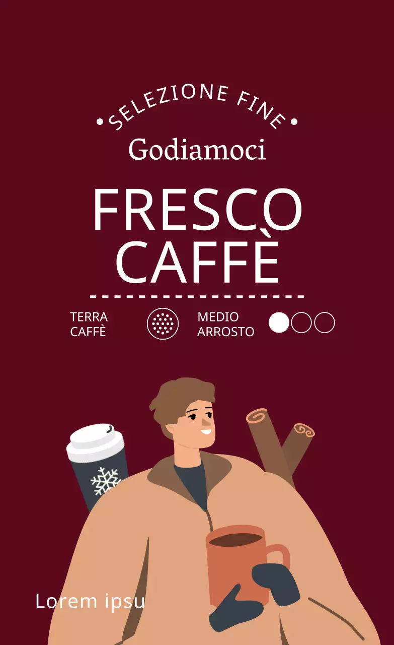 Etichetta di confezionamento in chicchi di caffè illustrata in bianco e viola