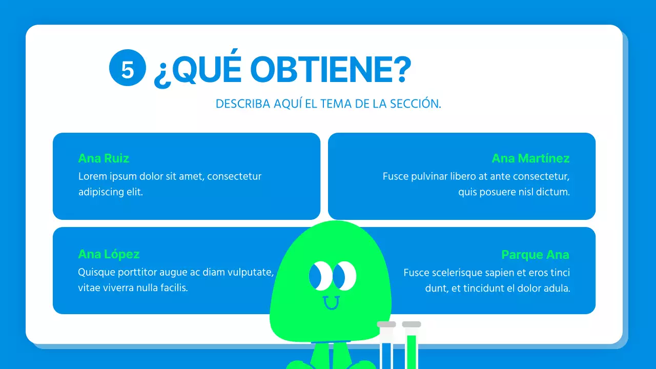 Simpático informe sobre un experimento científico en azul y verde lima