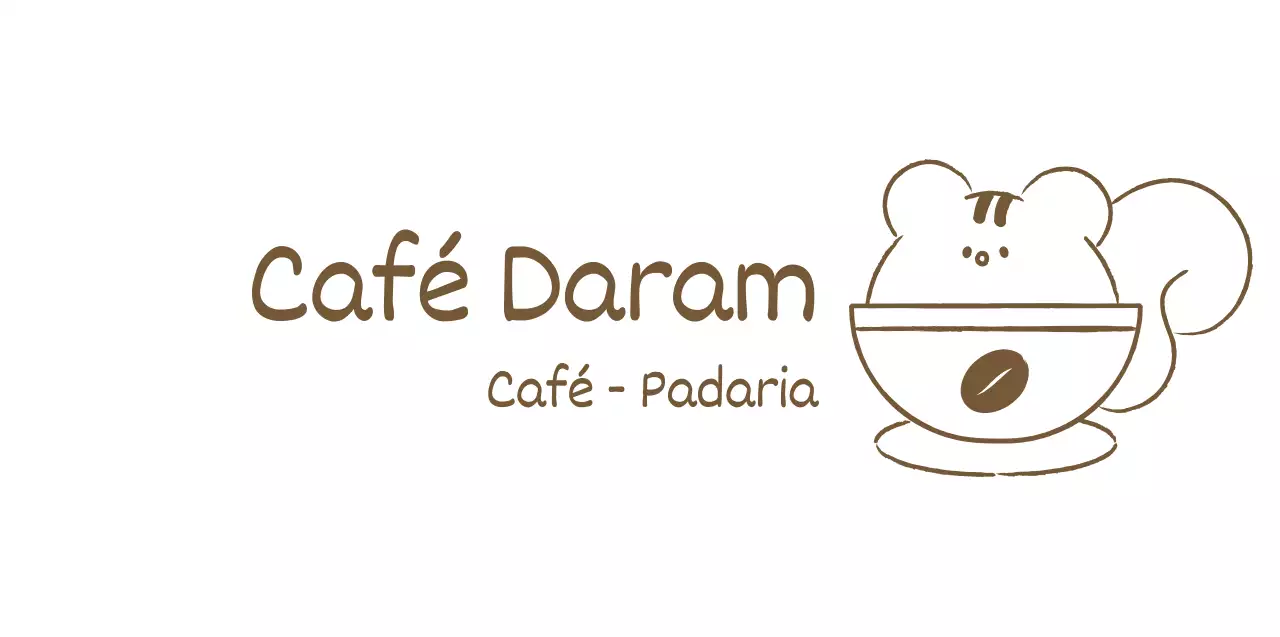 Mercadoria de café com uma ilustração simples e engraçada de um esquilo em castanho.
