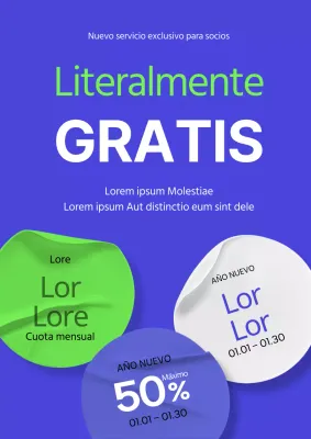 Póster de cupones gratuitos de Año Nuevo en azul y chartreuse