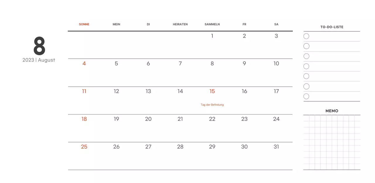 Café-Kalender im einfachen, modernen Stil