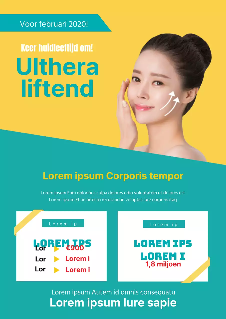 Stijlvolle flyer voor een facelift in geel en groen