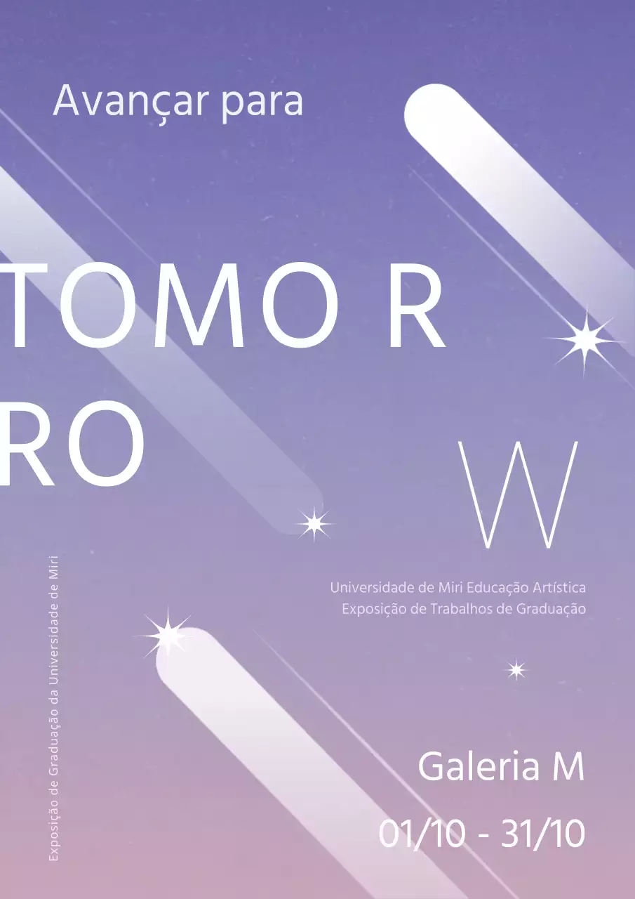 Cartaz de exposição de graduação de arte com um toque de parede de arte em roxo e cor-de-rosa