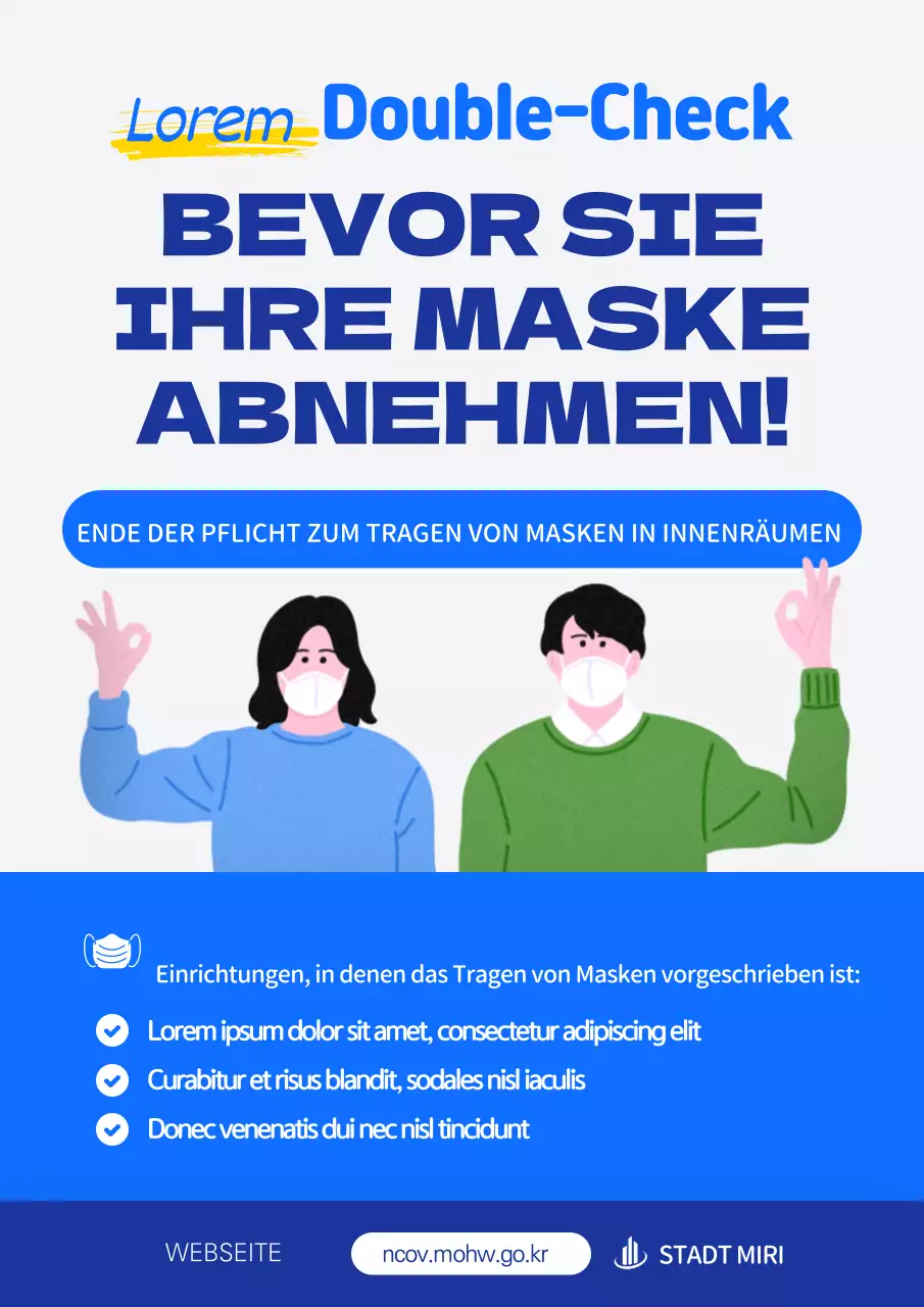 Eine saubere, blaue, illustrierte Erinnerung daran, dass Masken keine Pflicht sind.